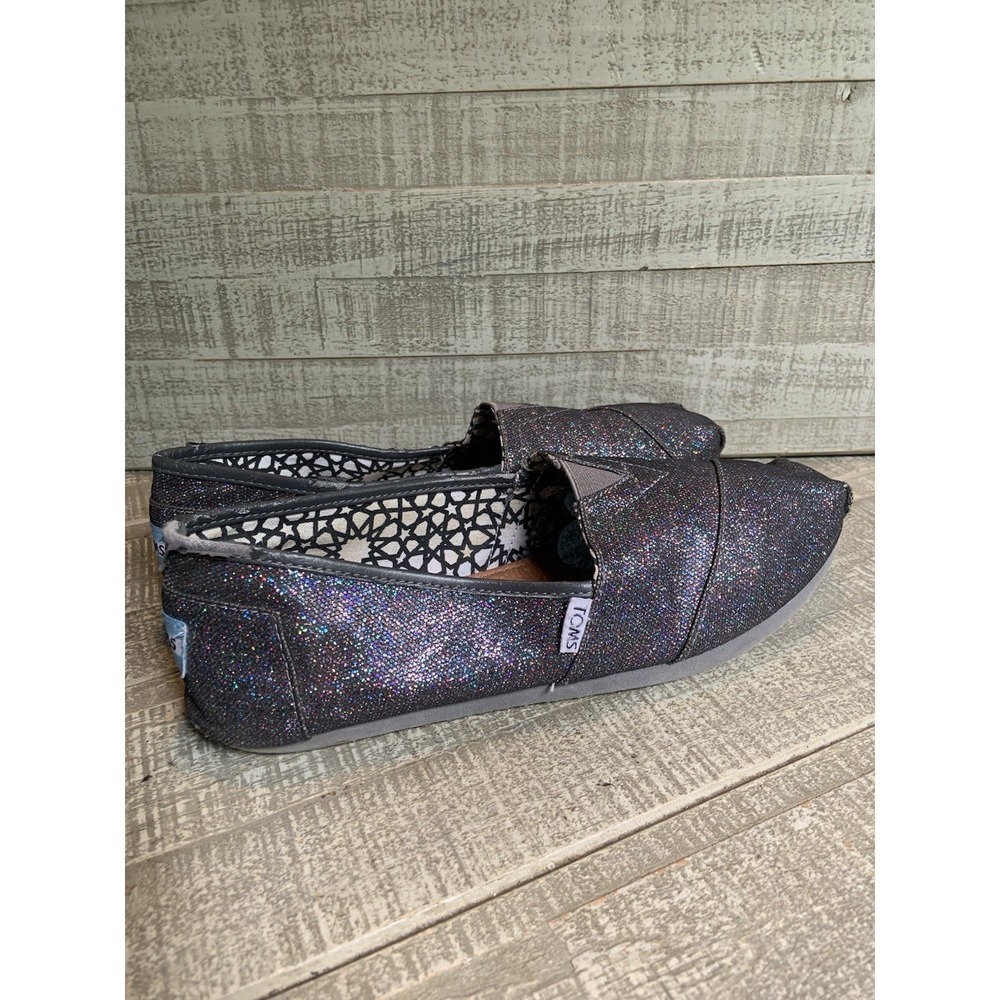 TOMS Silver Blue Glitter Shimmer Classics Slip on Flats Women's Size 10 Comfy